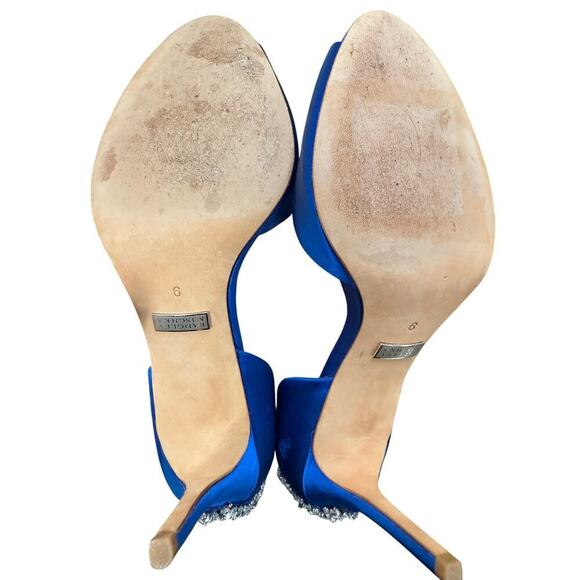 Badgley Mischka Nilla Crystal Sapphire Blue Peep Toe Heels 9M US $245 like Kiara - Picture 7 of 7